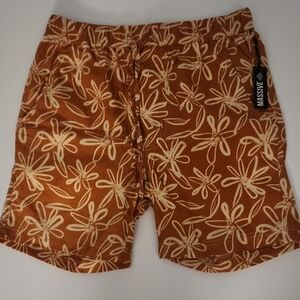 Men's Floral Board Shorts - Tan and Cream